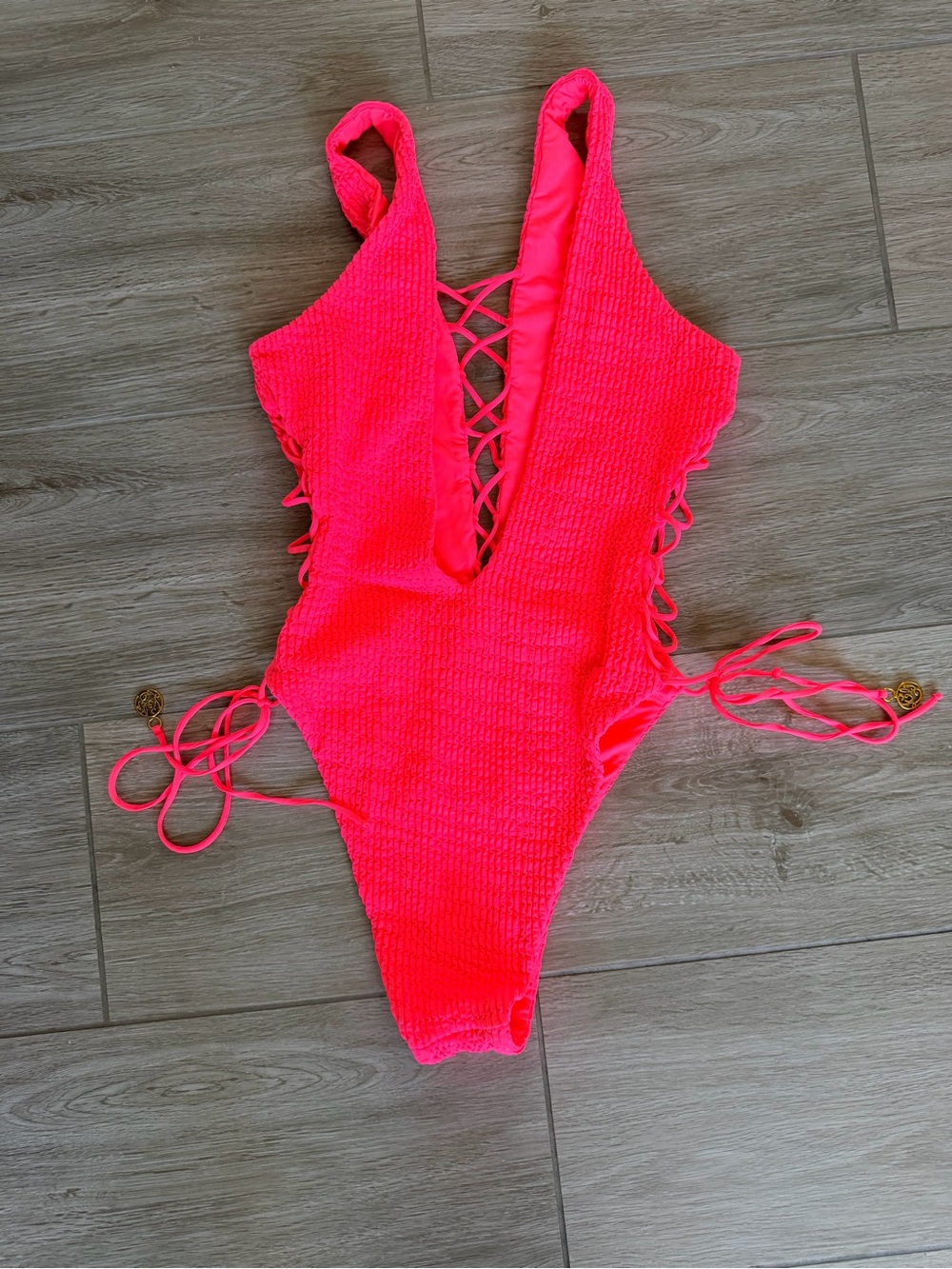 Luli Fama Hot Pink Textured One-Piece Swimsuit - Picture 2 of 3